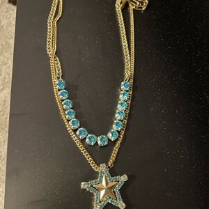 TOVA Gold and Blue Star Pendant Necklace